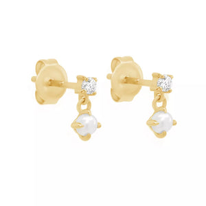Open image in slideshow, Zoe Delicate Freshwater Pearl Stud Earrings with Cubic Zirconia
